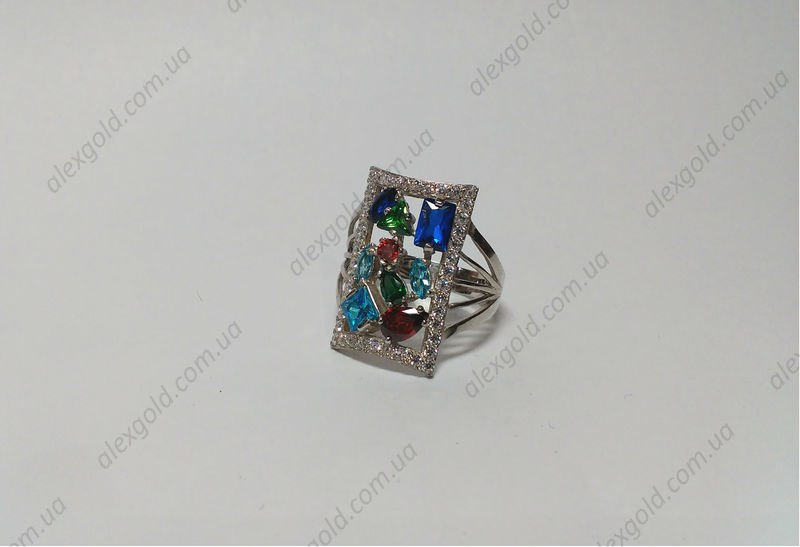 Кольцо женское с камнями разноцветными
