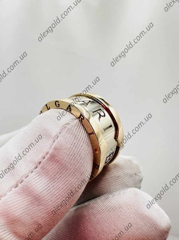 Жіноча каблучка широка Bulgari два види золота 