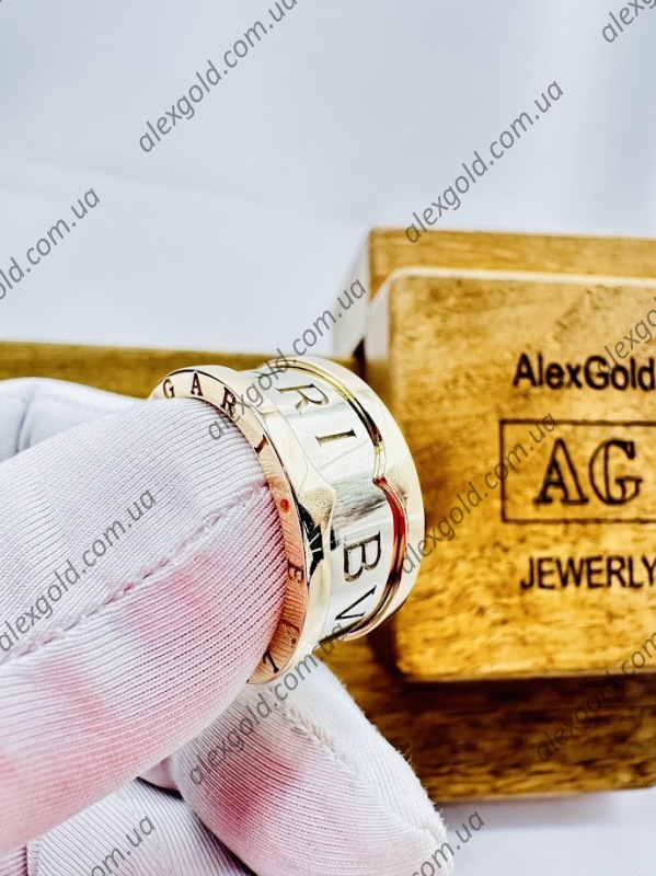 Жіноча каблучка широка Bulgari два види золота 