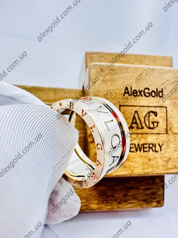 Жіноча каблучка широка Bulgari два види золота 