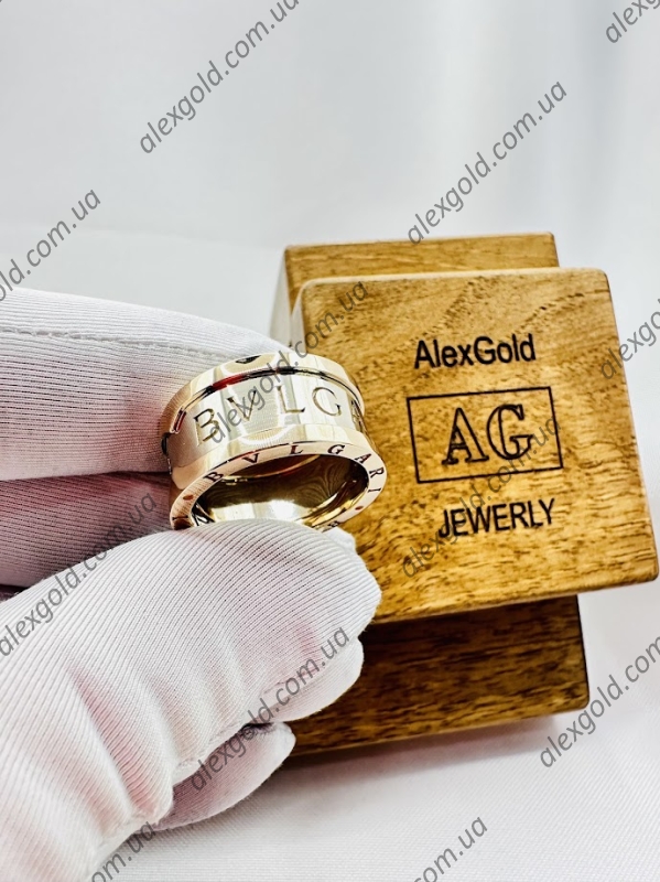 Жіноча каблучка широка Bulgari два види золота 