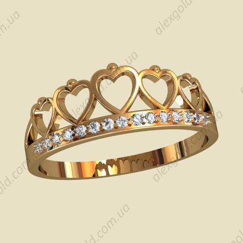 Кольцо с сердечками корона