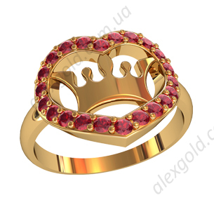 Кольцо корона с сердцем