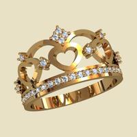Кольцо в виде короны с сердцем