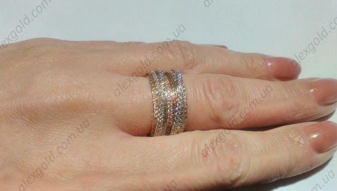 Кольцо женское переплет с камнями белое и красное золото