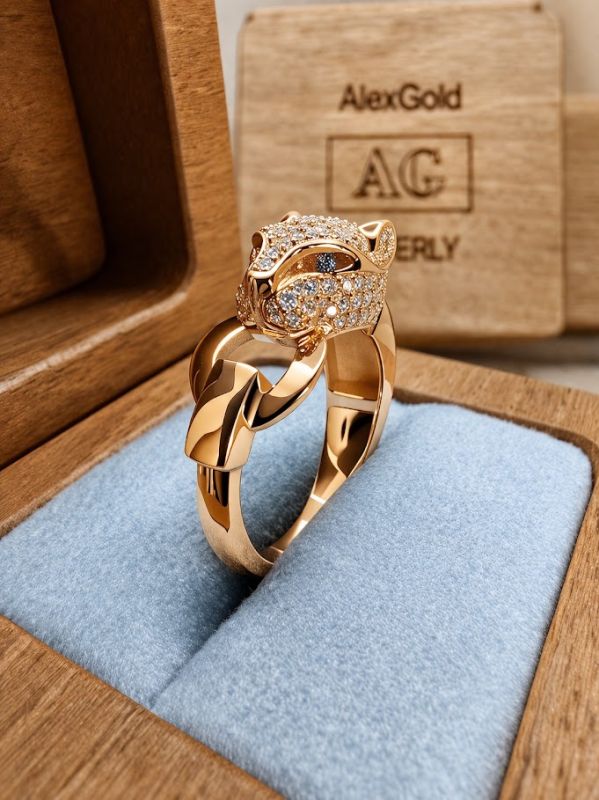 Золоте кільце в стилі Cartier Panthère «Пантера» з камінням
