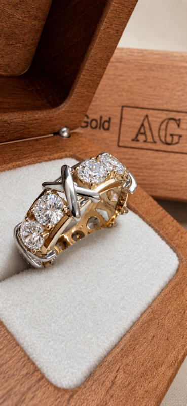 Золоте кільце Tiffany X з комбінованого золота